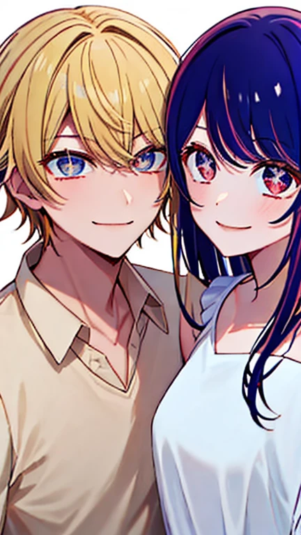 Hoshino Ai、smile、whole、On the right is a blonde boy with blue eyes、Blonde girl with red eyes on the left