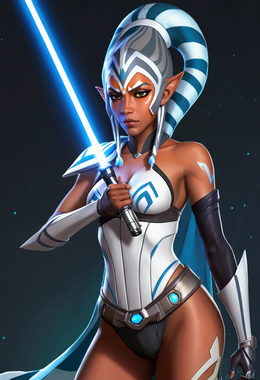 ahsoka tano in late leo  , lightsaber with a big chest, lindosexyrobutts, Symmetra de Overwatch, samira from league of legends, extremely detailed artistic germ, Senna de League of Legends, inspired by rossdraws, Wlop and Ross draw, in artgerm style, as seen on artgerm, supervisory farah
