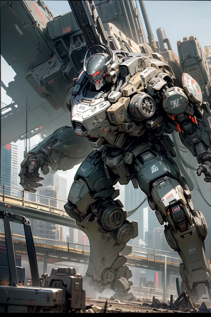meca,roboT,droid,holding_weapon,giant,city,masterpiece,best quality,super detailed,super fine illustration,battle scene,white color,dynamic angle,Heavy equipment,ARMORED CORE,8k,masterpiece,best quality,Mass production machine,imperial military,black color,