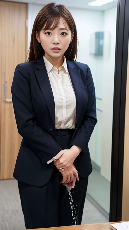 high quality、reality、reality的に、(Photo-like quality:1.3)、(Pee is leaking、incontinence:1.35)、No discomfort、Anatomically correct、(Peeing:1.4)、(company、company員、office worker、Female employees),(Giving a presentation、Currently being announced、Attention has been paid:1.3),high resolution、high quality、masterpiece、8k、conference room