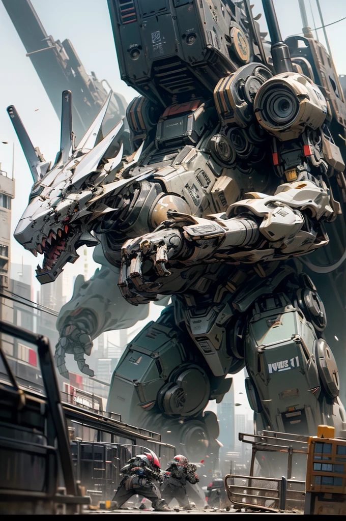 meca,roboT,droid,holding_weapon,giant,city,masterpiece,best quality,super detailed,super fine illustration,battle scene,white color,dynamic angle,Heavy equipment,ARMORED CORE,8k,masterpiece,best quality,Mass production machine,imperial military,black color,dragon