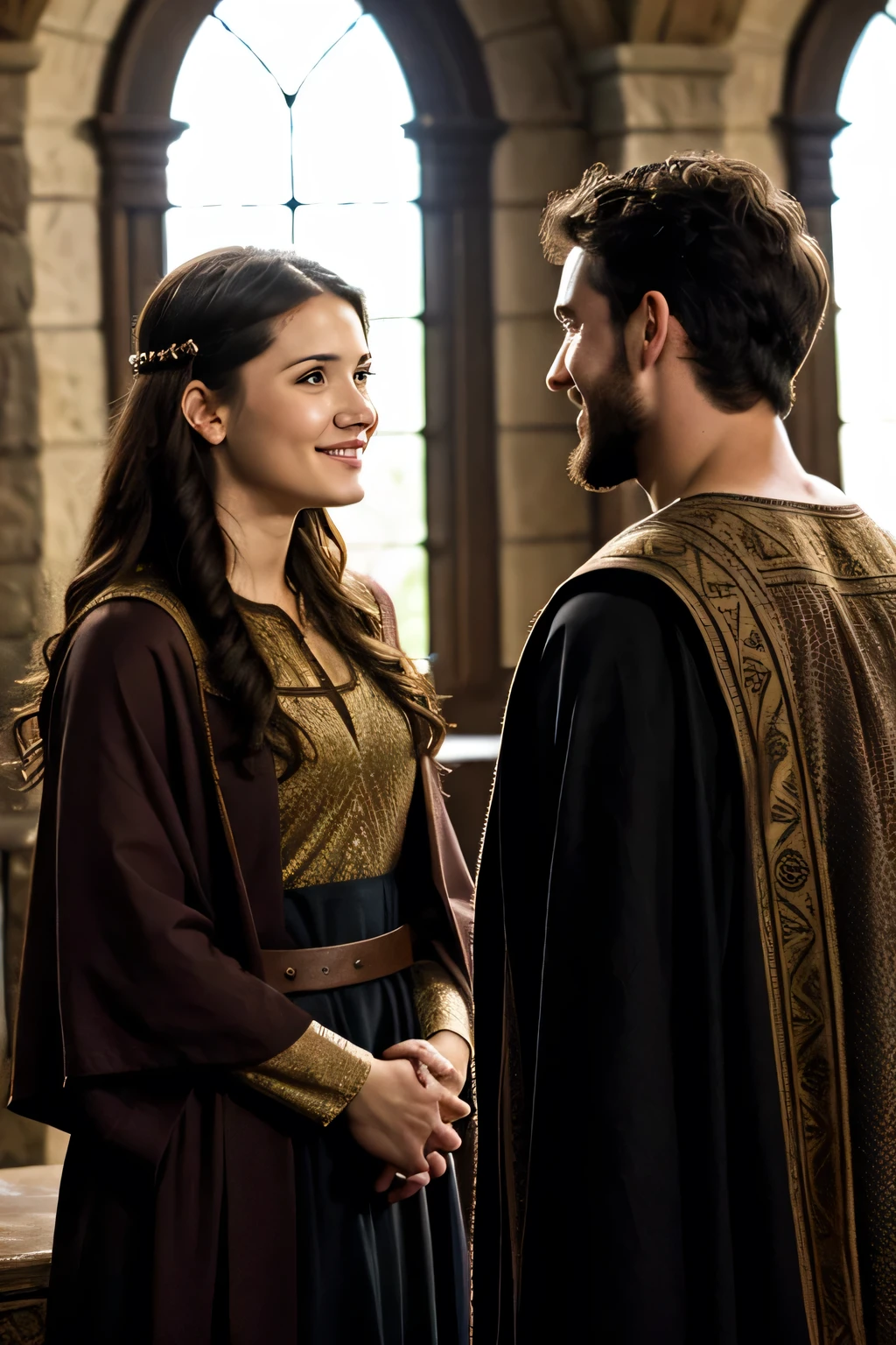 Isaac from the Bible with Rebekah having the meeting with admiration and happiness