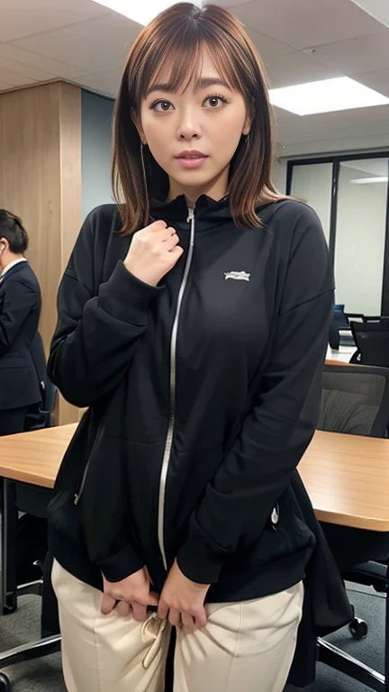 high quality、reality、reality的に、(Photo-like quality:1.3)、(Pee is leaking、incontinence:1.35)、No discomfort、Anatomically correct、(Peeing:1.4)、(company、company員、office worker、Female employees),(Giving a presentation、Currently being announced、Attention has been paid:1.3),high resolution、high quality、masterpiece、8k、conference room