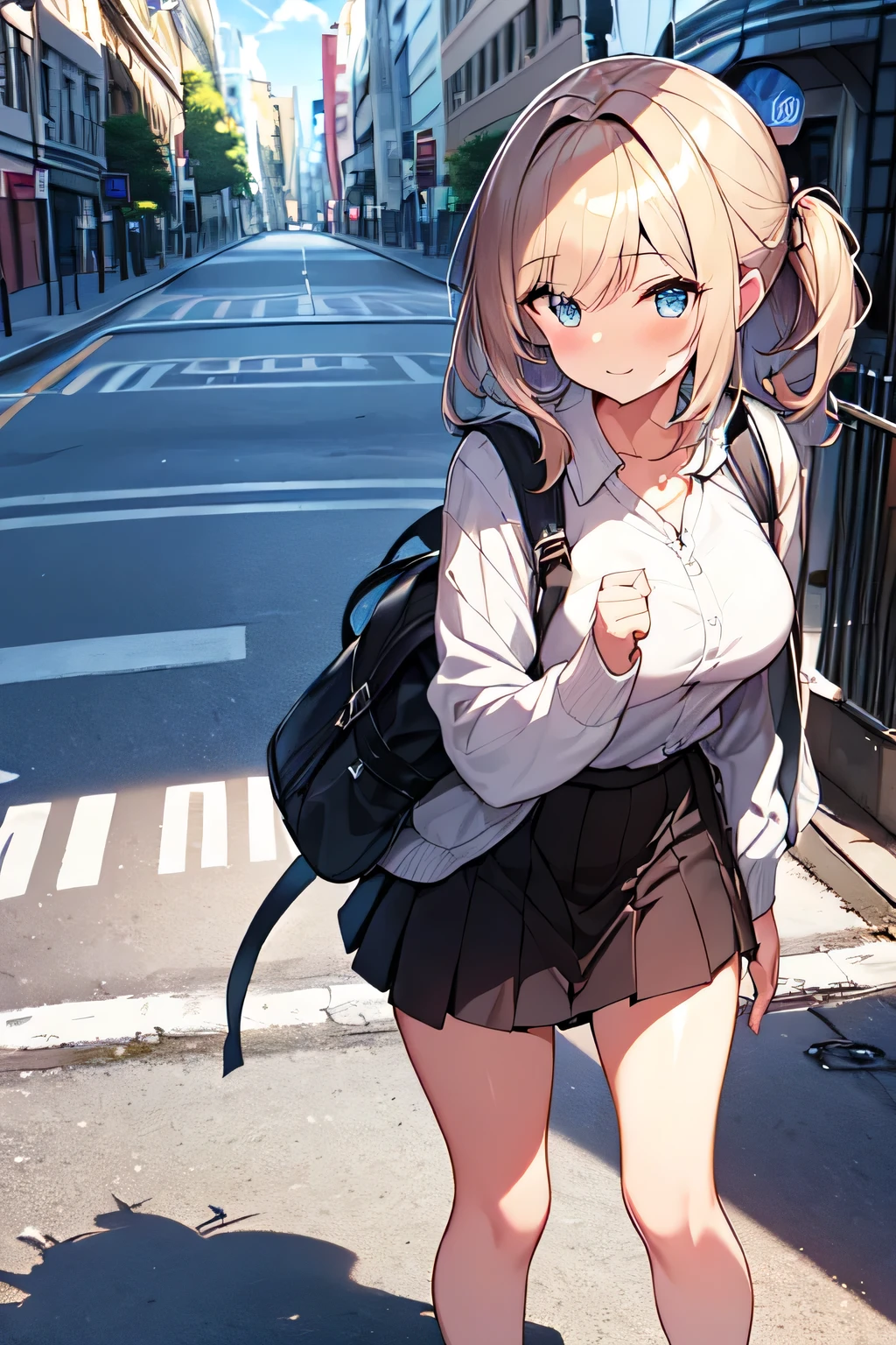 masterpiece,(High-quality depth maps:1.1), Highest quality, Very detailed,unity 8k wallpaper,crisp,(change:1.2),(Beautiful Eyes), ((cute)), cute, (Lovely), ((sexy)), (device),
(Ultra-detailed), (Best illustrations), (Best Shadow),whole body,A girl in a mini skirt being interviewed in the street.