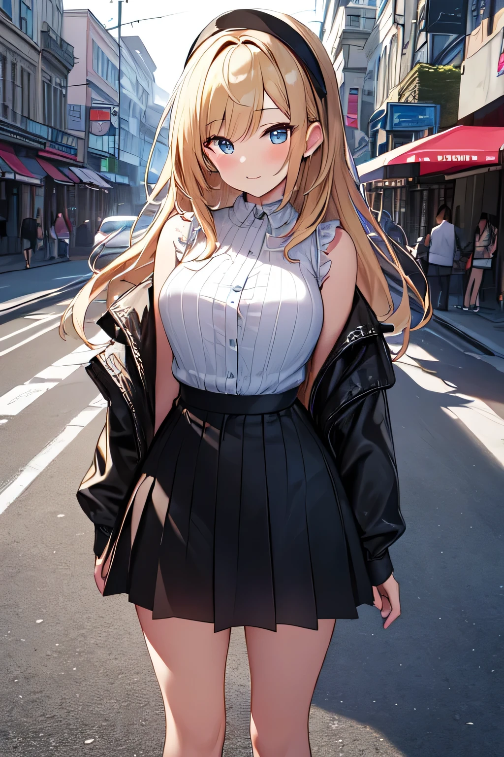 masterpiece,(High-quality depth maps:1.1), Highest quality, Very detailed,unity 8k wallpaper,crisp,(change:1.2),(Beautiful Eyes), ((cute)), cute, (Lovely), ((sexy)), (device),
(Ultra-detailed), (Best illustrations), (Best Shadow),whole body,A girl in a mini skirt being interviewed in the street.