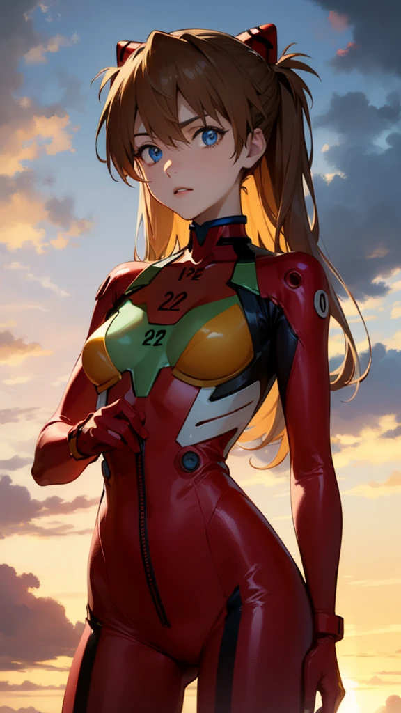 asukalangley, asuka langley soryu, (souryuu asuka langley:1.2), long hair, bangs, blue eyes, brown hair, hair ornament,
BREAK bodysuit, pilot suit, plugsuit, (red bodysuit:1.5), interface headset,
BREAK outdoors, city, sky, clouds, sun,
BREAK looking at viewer, (cowboy shot:1.5),
BREAK (masterpiece:1.2), best quality, high resolution, unity 8k wallpaper, (illustration:0.8), (beautiful detailed eyes:1.6), extremely detailed face, perfect lighting, extremely detailed CG, (perfect hands, perfect anatomy),