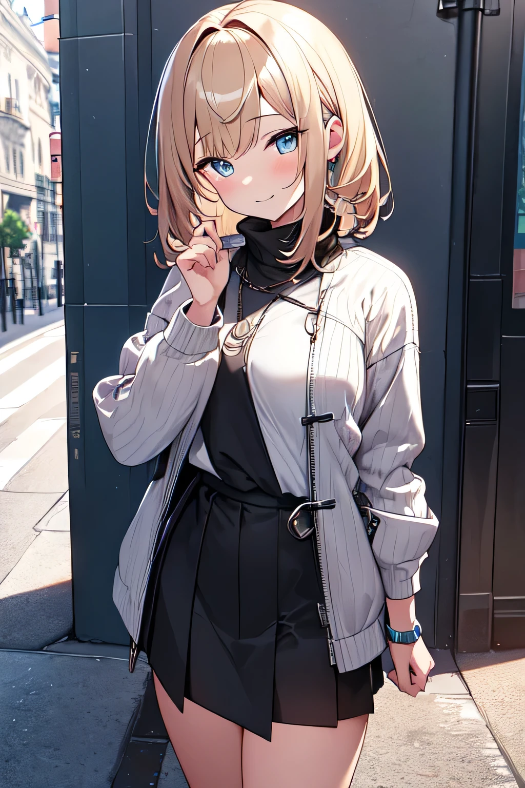 masterpiece,(High-quality depth maps:1.1), Highest quality, Very detailed,unity 8k wallpaper,crisp,(change:1.2),(Beautiful Eyes), ((cute)), cute, (Lovely), ((sexy)), (device),
(Ultra-detailed), (Best illustrations), (Best Shadow),whole body,A girl in a mini skirt being interviewed in the street.