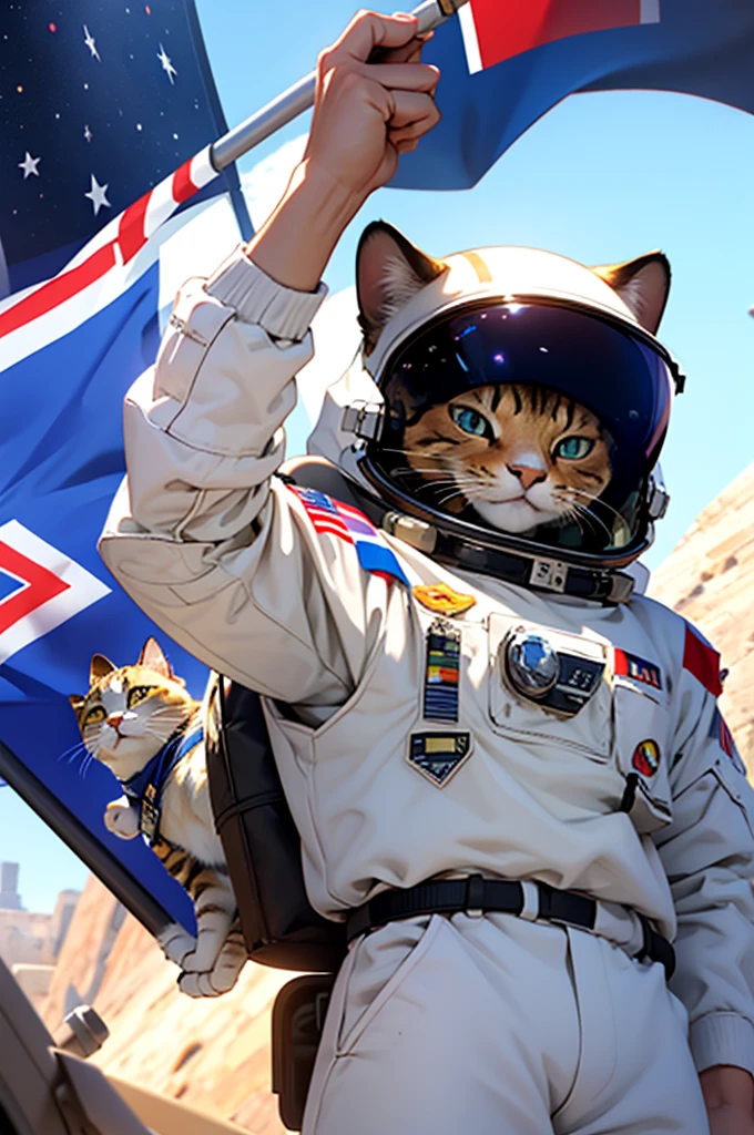 3d, astronaut cat, flag: france, create a cat in a spacesuit with france flags

