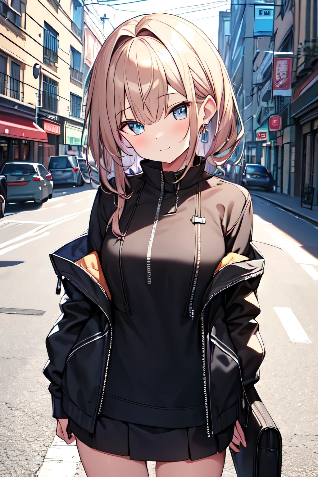 masterpiece,(High-quality depth maps:1.1), Highest quality, Very detailed,unity 8k wallpaper,crisp,(change:1.2),(Beautiful Eyes), ((cute)), cute, (Lovely), ((sexy)), (device),
(Ultra-detailed), (Best illustrations), (Best Shadow),whole body,A girl in a mini skirt being interviewed in the street.