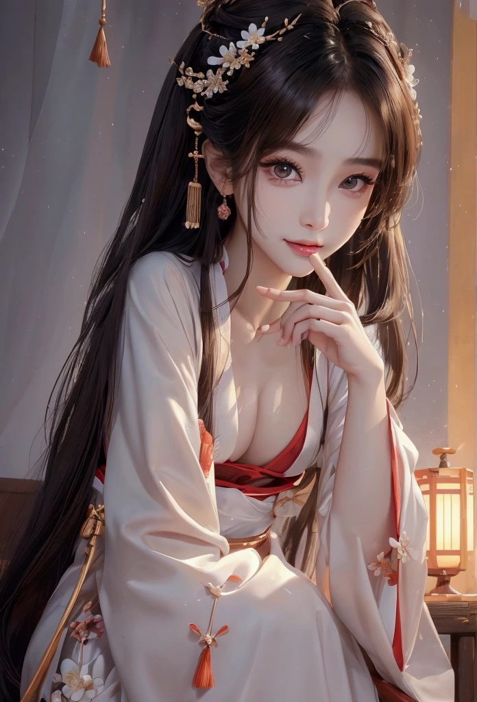 Best image quality、8k、masterpiece:1.3))、Realistic high-quality photos、Highest quality、 Beautiful face、Photos of slim models、Beautiful girl model、Young and pretty face、Beautiful model girl、A lovely and delicate face、Black Hair、Beautiful brown eyes、Young Body、Hanfu, (emphasize)、from the front、Camera gaze,、Anatomically correct、胸の谷間をemphasize、whole body、13-year-old female model、smile、Japanese women、Correct finger、Correct finger