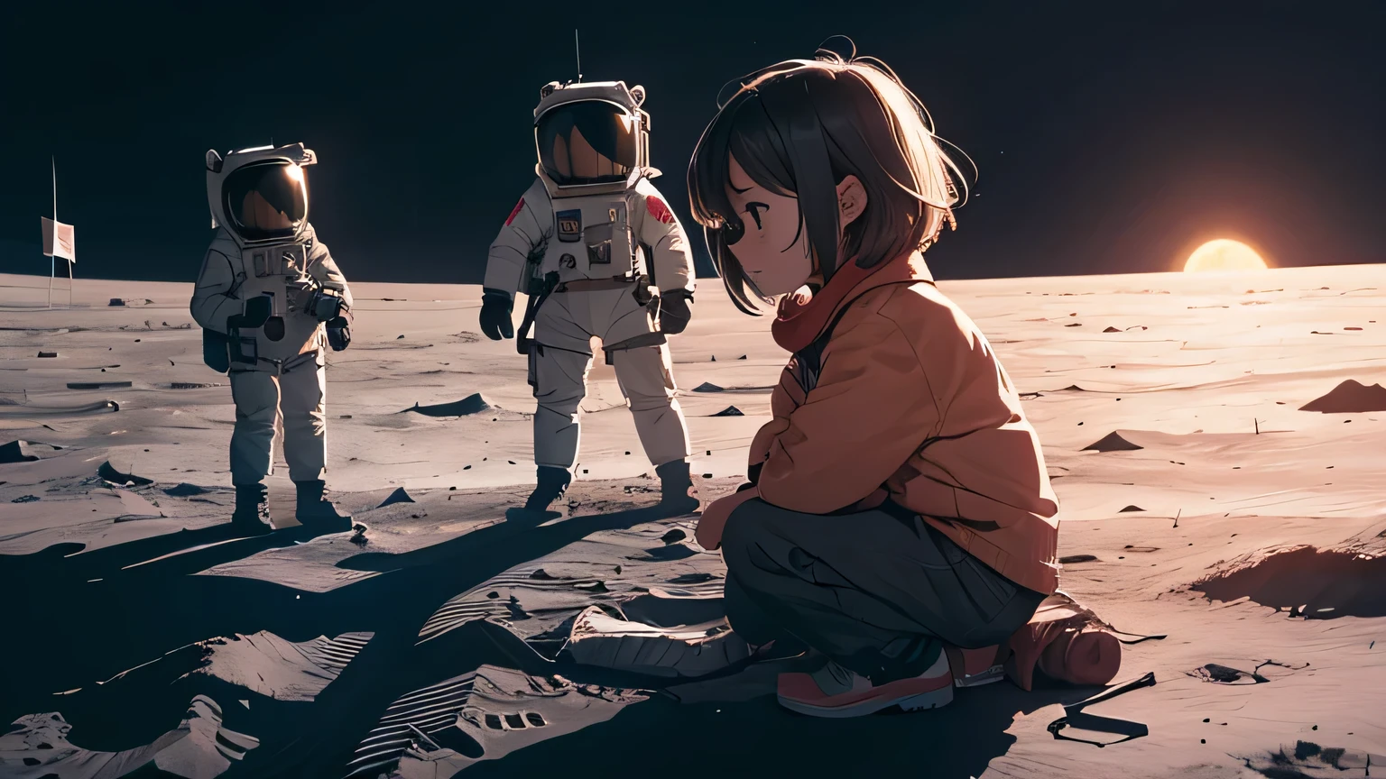 children playing on the moon