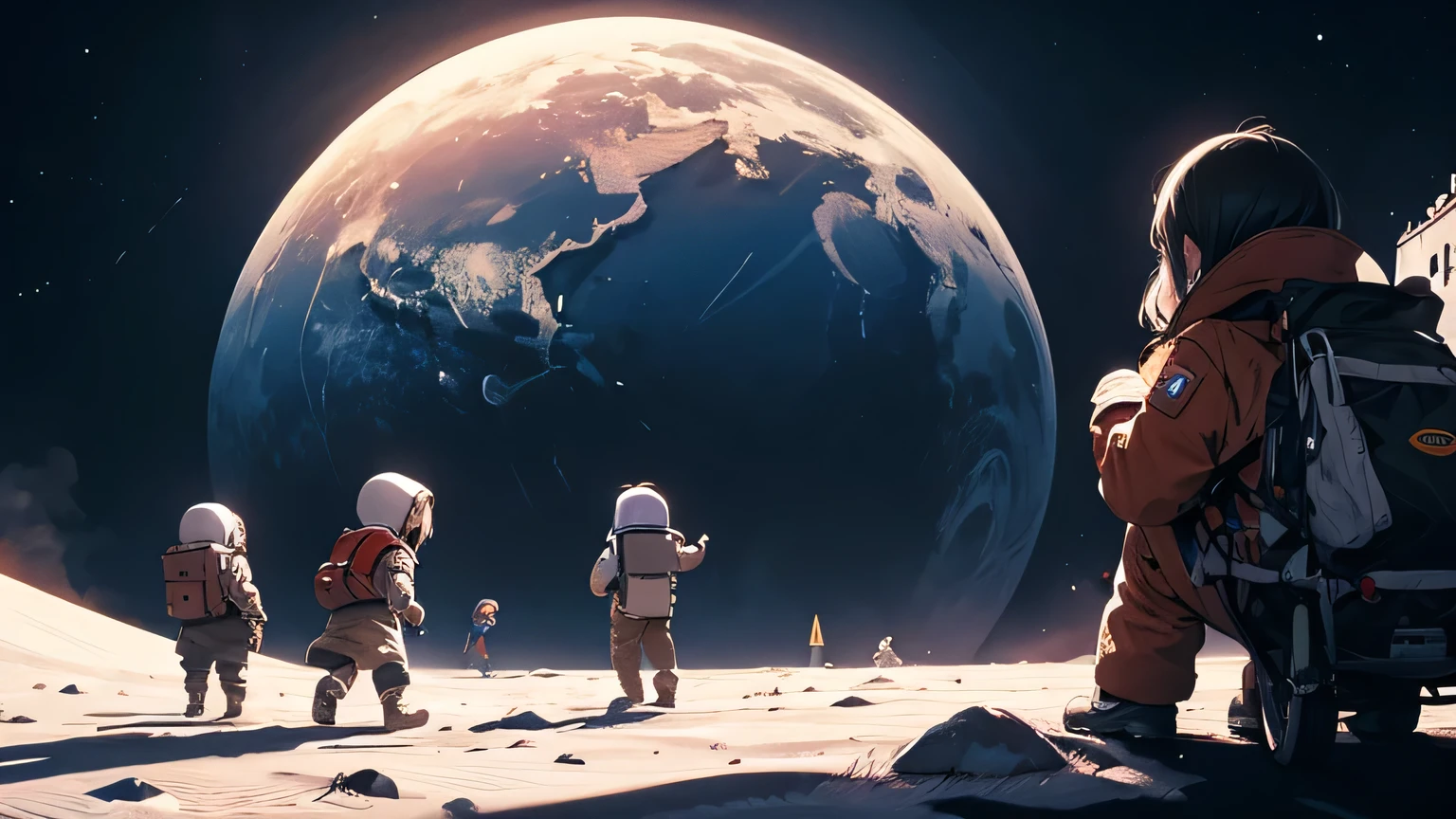 children playing on the moon