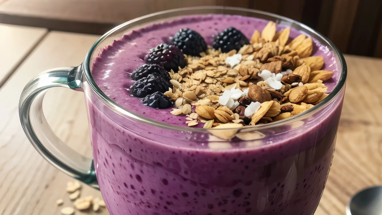 Açaí Smoothie Bowl with Granola in a glass and cup