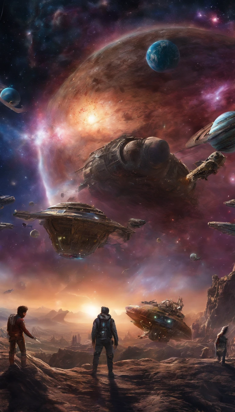 A galaxy inspired by the film Guardians of the Galaxy with stars and planets