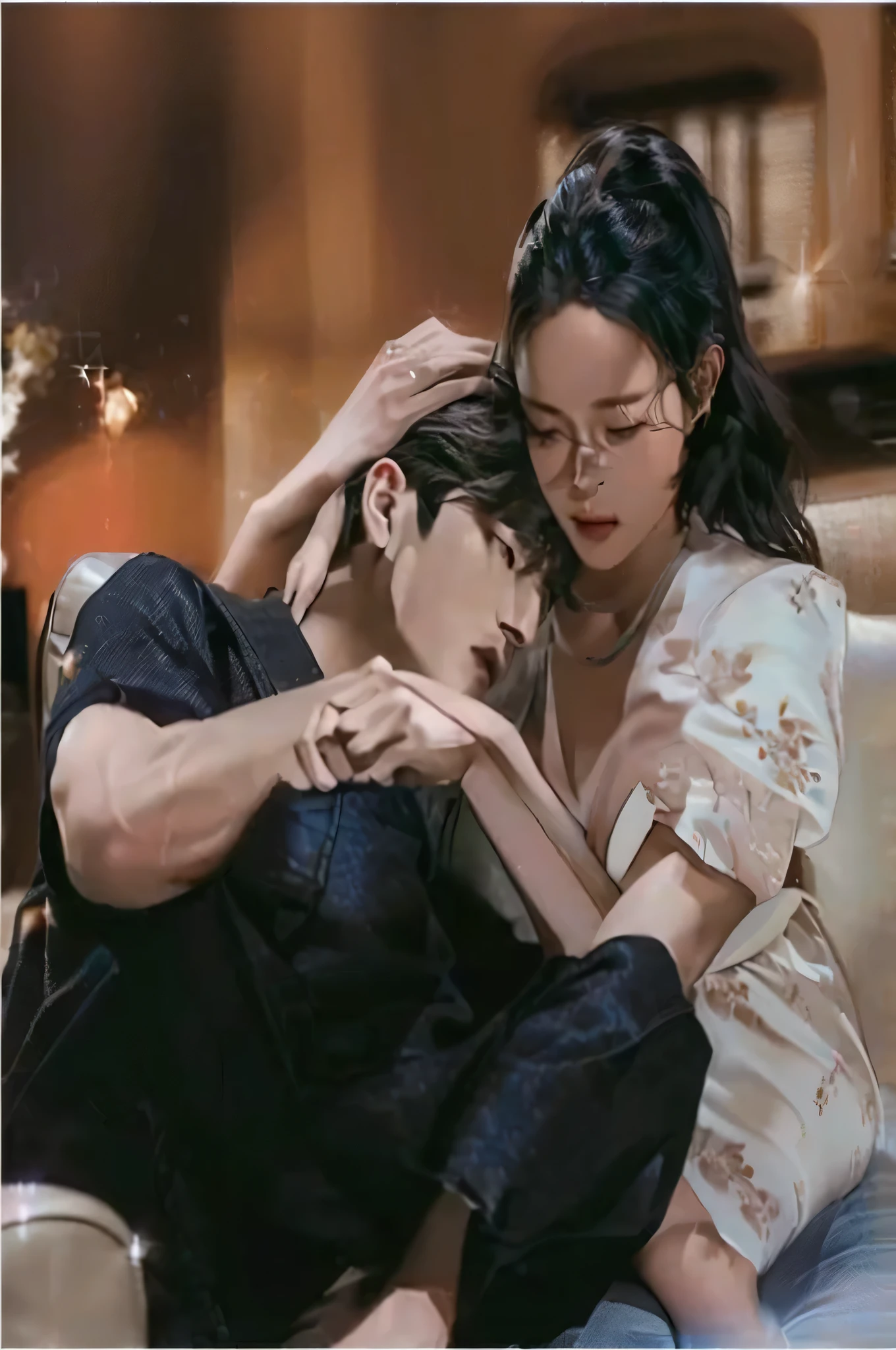 Couple sitting on sofa with arafe and touching each other, highlight scene of the movie, still in the movies, romantic lead, 8 thousand movie still, An epic romance full of doubts, still in the movies, 4 thousand ), 4K), Netflix, 8 thousand ), a scene from a movie, highlight, Inspired by Jang Han, masterpiece, screenshot from a movie