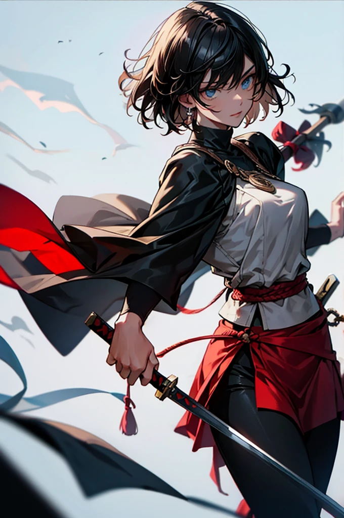 Viking with short black hair, with two swords
