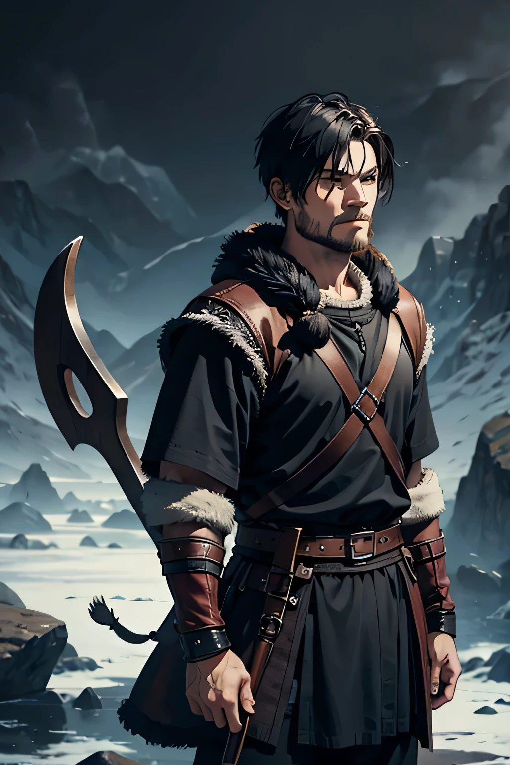 Viking man with short black hair