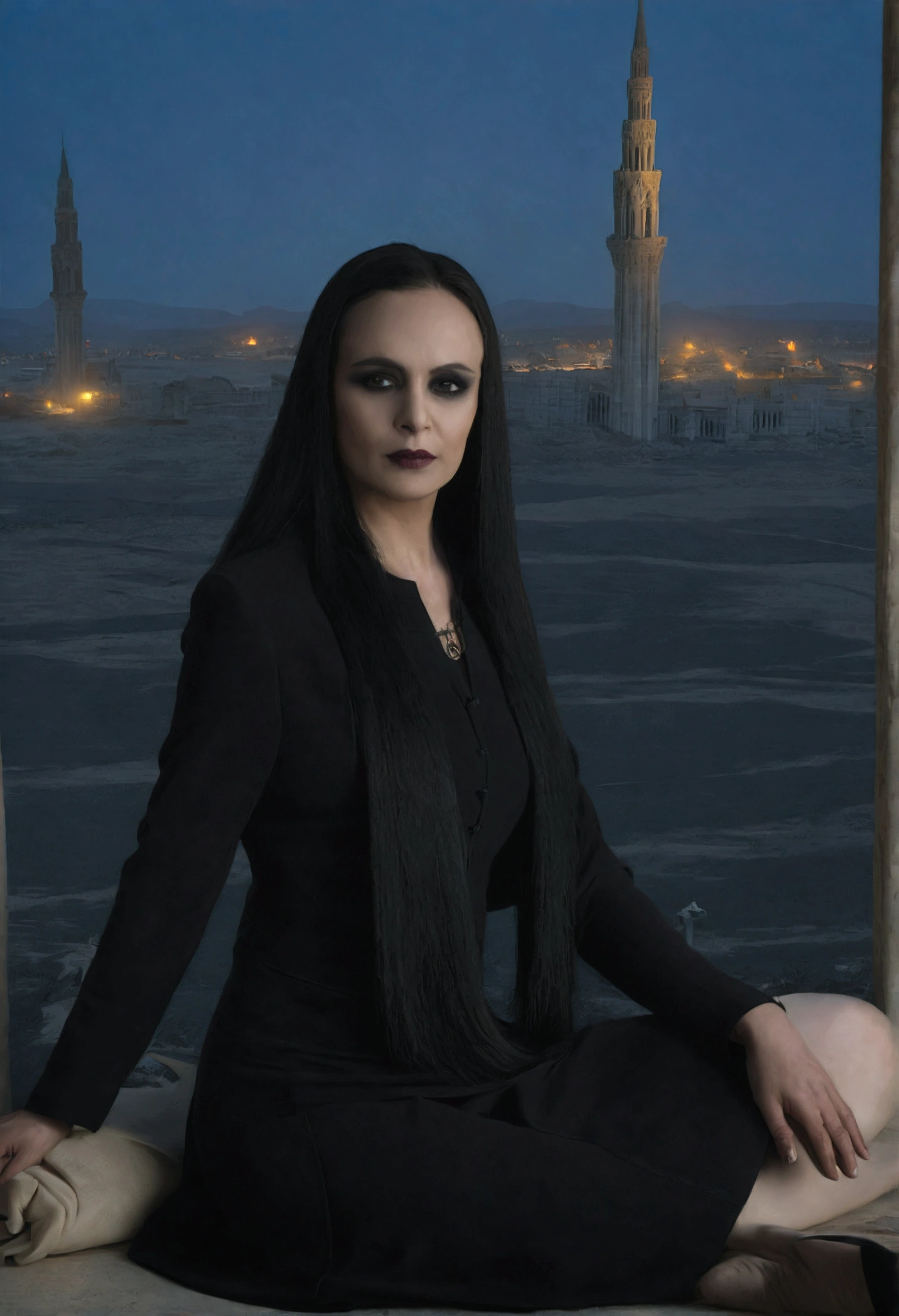 Gothic city of the vampire, Necro, Face that is, It's a testament to its haunting beauty and creepiness, A testament to civilization's deep reverence for death and the afterlife. Its architecture incorporates a dark aesthetic, intricate designs, And the mystery of the afterlife. Below is a visual description:
Cityscape:
As you approach the Gothic Vampire Necropolis City, You will be greeted by a sprawling metropolis shrouded in eternal twilight. Dark ash clouds loom overhead, Face that is, It casts an ethereal glow on the pale and translucent buildings of the city. Cityscape in a desolate landscape, Towering spires, Ornate arches, Complex bridges spanning gaps between buildings.
architecture:
The building itself, It is a mixture of Gothic, vampire and necromancy styles. turrets, minaret, Buttresses adorn the structure, Reach for the sky like a skeleton's fingers. These structures are mainly made of darkness, emissive material,It seems to absorb and emit a dim glow, otherworldly glow. The architecture combines grandeur and melancholy, It reflects the duality of the relationship between the dead and the dead.
Mausoleum-style mansion:
The dwellings of the city resemble mausoleums, Sculpture depicting an arched entrance and death scene, Leutentic, And cosmic energy. Balconies and terraces are decorated with stone carvings,It seems to come to life in the ever-changing twilight, Cast eerie shadows on the street below.(length hair)、(Red Dress Mini Skirt Type)、(Silhouette of a woman with long legs)