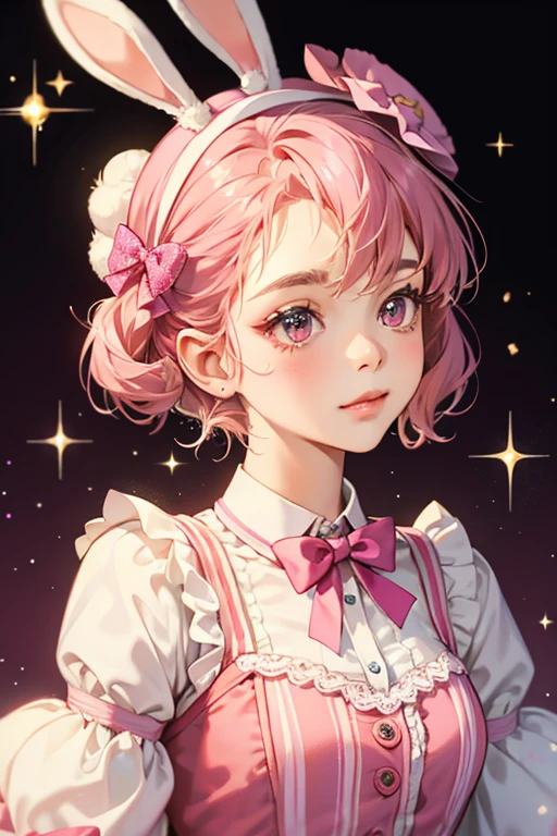 Berry Bella is a croissant girl bunny Num with a basic expression. She wears a pink bow tie under her nose and has a pat of butter on the corner of her head. Her ears are on the side, and she wears a sparkly raspberry beret. SPARKLE; GLITTER