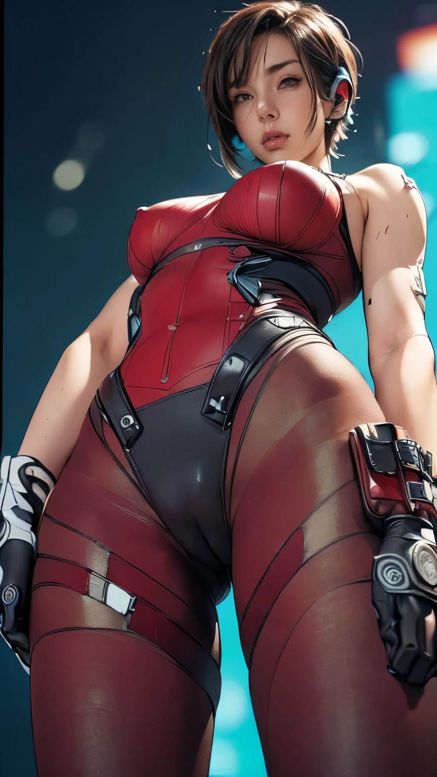 (A woman),(((A female special forces member stands))),((Maroon tactical High leg bodysuit:1.5)),((earphone:1.5)),((Tactical Holster:1.5)),(Gloves:1.5),(Serious:1.5),(Super short hair:1.5),(bionde:1.5),(beautiful eyes:1.3),(Very detailedな顔:1.5),((Very detailed drawing of a female hand:1.5)),((muscular:1.5)),(y appearance:1.5),((Thick thighs:1.5)),(Beautiful Body:1.5),((Very sensual:1.5)),(The backdrop is a futuristic city:1.5),(Cyberpunk atmosphere:1.5),(((Blurred Background:1.5))),(Written border depth:1.5),rest(((masterpiece:1.5),(best quality:1.5),(Very detailed:1.5),(high resolution:1.5),(Practical:1.5),(Practical:1.5),(Delicate depiction),(Carefully drawn))),8k,wallpaper,from below:1.2,(((cameltoe:1.2)))