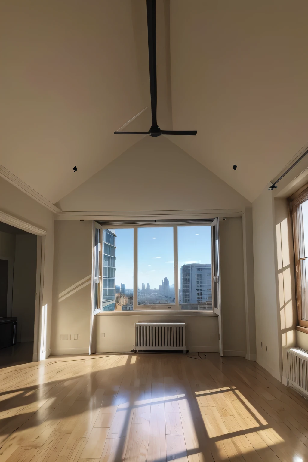 big realistic room with big window in the background