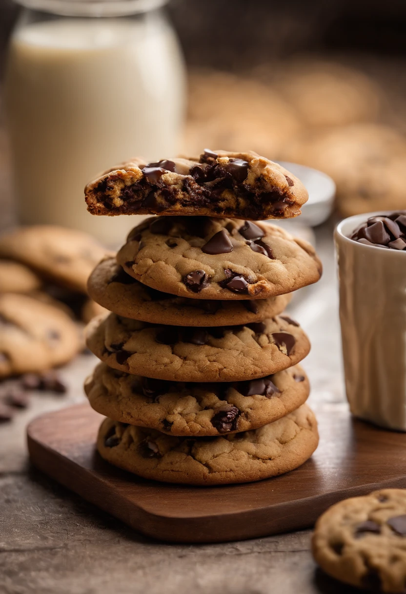 Greasy Cookies with Colorful Chocolate Chips, Scenario (next to a cup of Starbucks coffee), copo de milk-shake, chocolate chip cookie, chocolate brown cookies, fat and chubby cookies, chubby cookies(next to a cup of Starbucks coffee, Milkshake ), realisitic, 4K, photo by the best photographer in the world, best quality, optical zoom, store in a Shopping, Fat brown chocolate chip cookies with colorful chocolate chips, Shopping, Depth of field? Ultra definition 
