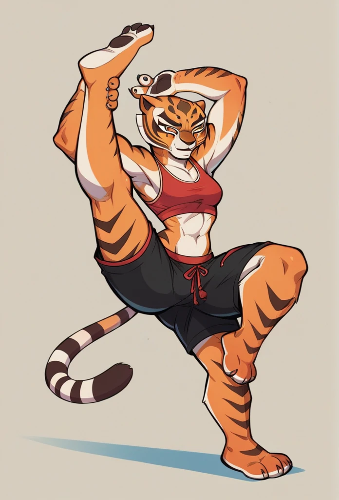 Kung Fu Panda, Master Tigress, Pose, Yoga, wearing black shorts,