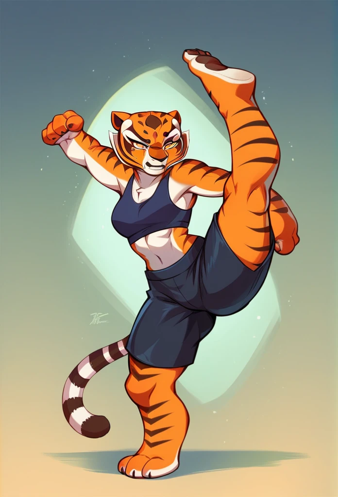 Kung Fu Panda, Master Tigress, Pose, Yoga, wearing black shorts,