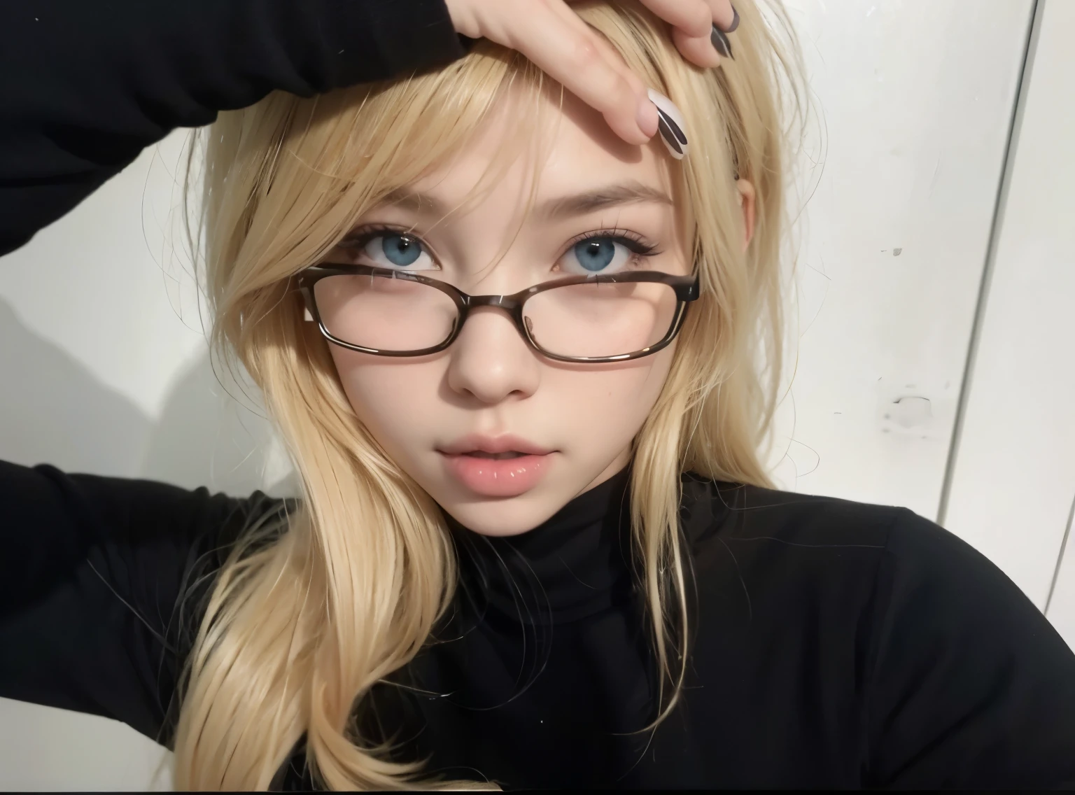 (Best Quality, Ultra-detailed, Golden ratio, masutepiece:1.2), theatrical lighting:0.7, Photo of 18-year-old Riga Hyun Korean woman in uniform,Female Lesbian, face perfect, (highlydetailed skin), Randomly colored hair, Hide your mouth with your hands、Ridicule, Skin Texture, pale skin, Shiny skin, (slim, Large:1.2), [:(sharp focus on face, Perfect eyes:1.2):0.2], Photorealistic, Film grain, Put one foot forward、from below looking up、Looking at the camera、Focus on the face、eye glasses、Raise the corners of your mouth and smile、disdainful expression、Miniskirt Police、examine