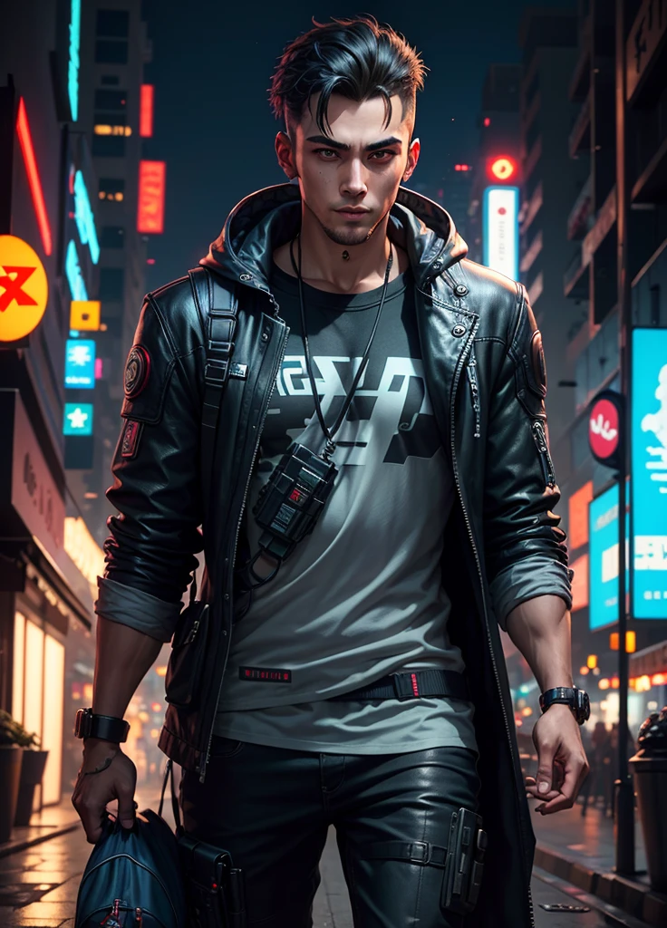 baground cyberpunk handsome boy . realistic face . Editor