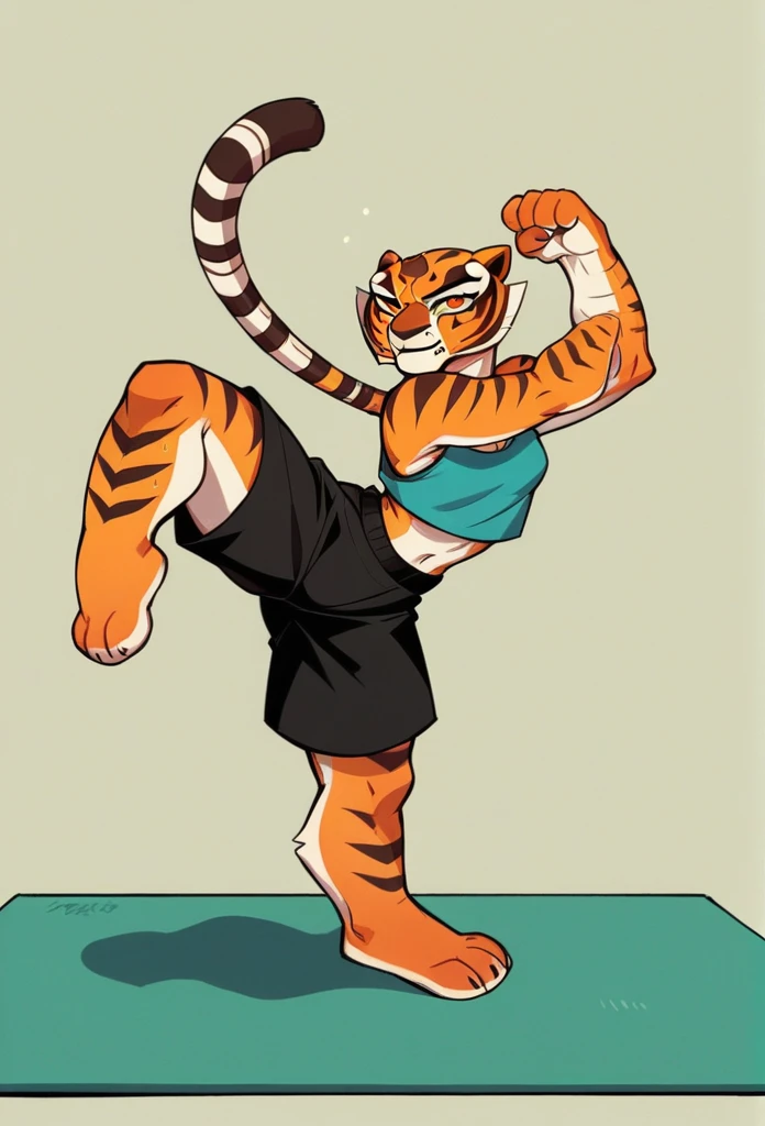Kung Fu Panda, Master Tigress, Pose, Yoga, wearing black shorts,