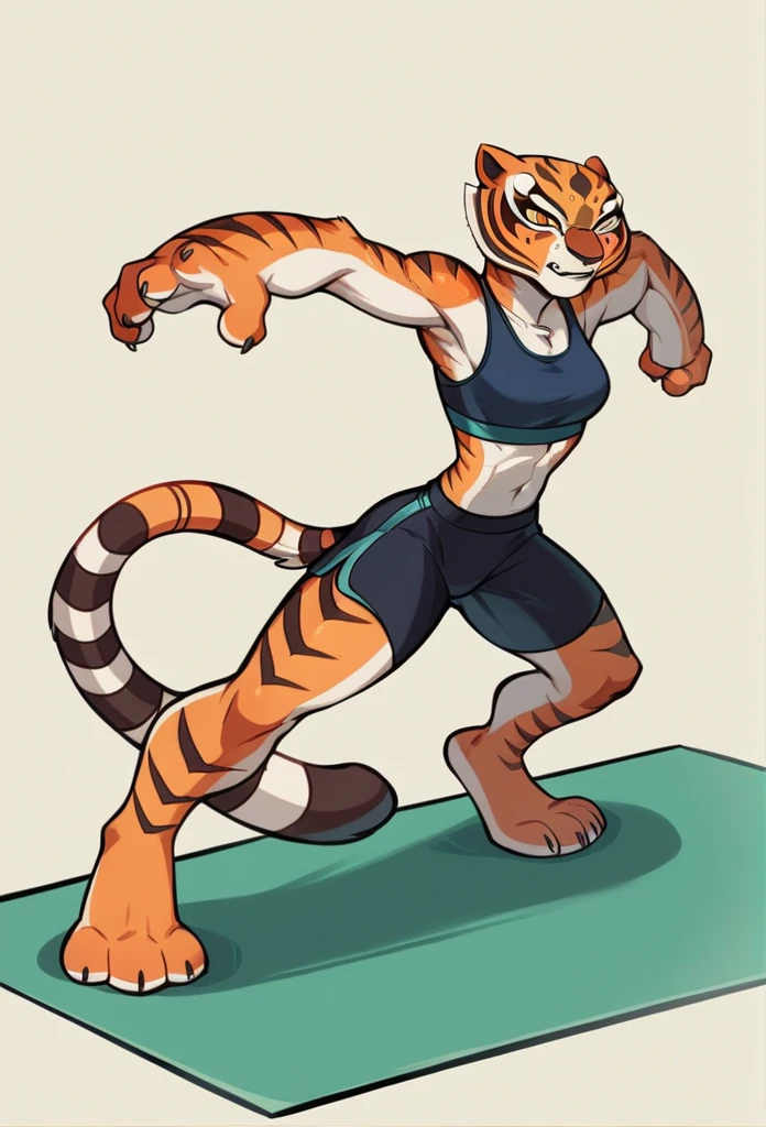 Kung Fu Panda, Master Tigress, Pose, Yoga, wearing black shorts,