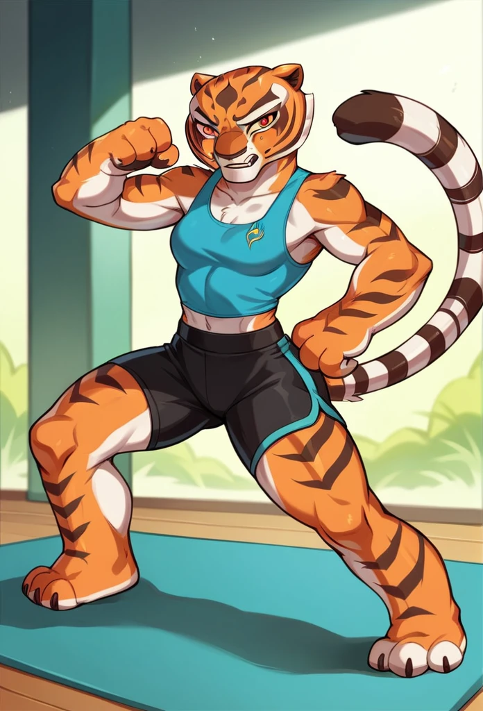 Kung Fu Panda, Master Tigress, Pose, Yoga, wearing black shorts,