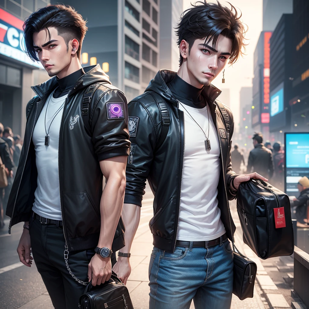 Changing baground cyberpunk handsome boy . realistic face . Editor
