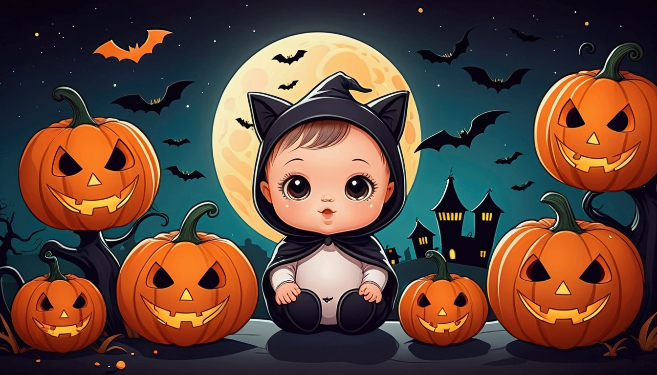 halloween, cute halloween, cartoon style, Coloring baby Sharp thick lines. kawaii, simple and low details, Trick-or-treat