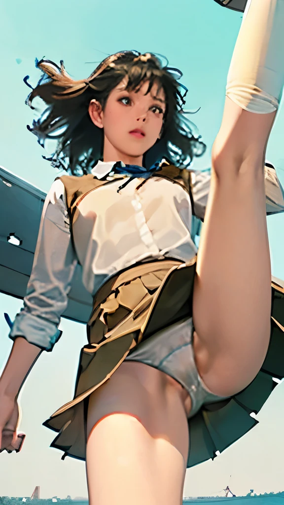 (RAW Photos:1.2, Realistic:1.3), masterpiece:1.4, Highest quality:1.3, Best details:1.3, beautifully、aesthetic, Very detailed CG ユニティ 8k 壁紙,( Vibrant colors:1.1), High resolution,break ((From below:1.3, Looking down:1.3, A powerful low angle shot from the ground_level:1.3)),( Intense crotch close-up:1.3, Scale to fit dimensions:1.3),(( Sharp focus:1.1, Crotch focus:1.0)),(( Perfect Anatomy:1.3)),(( Five fingers, perfect in every detail:1.3)), break (One girl),( skirt flipped up in the Wind:1.3),((surprised posture:1.1, View your viewers:1.3)),( Exposed Sexy_white_panties:1.3, Camel Toe:1.2), break (Seraphim:1.1),( knees_length_skirt),super detailed beautiful white skin, Slender body:1.2, Small hips, beautifully細い脚:1.3, break Most detailed Beautiful Face and eyes:1.2,(surprised:1.0),( cute:1.3, So adorable:1.1),( Beautiful Face:1.2, Perfect Face, Attractive face:1.2),( shiny brunette hair blowing in the Wind:1.3, Glossy Lips:1.0), break (Perfect lighting:1.3,Very detailed, Most detailed,Depth of written boundary), 街の階段の美しいWind景:1.1, sunny, Golden Hour, Wind:1.2, null:1.0, Dark Theme