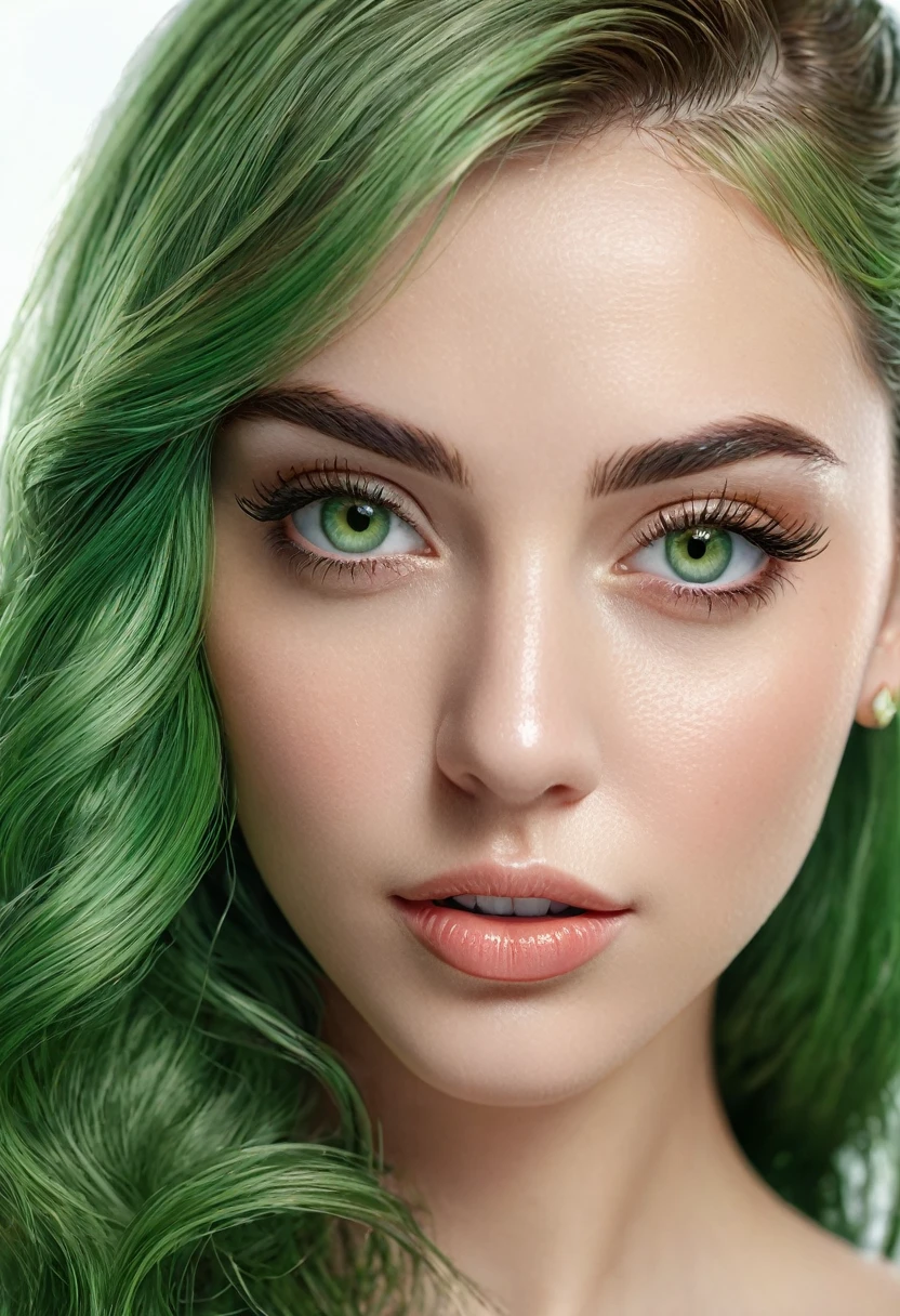 (best quality, 4k, 8k, high resolution, masterpiece: 1.2), ultra-detailed, (realistic, photorealistic, photorealistic: 1.37), beautiful detailed eyes, beautiful detailed lips, extremely detailed face, long eyelashes, medium : May beach, loose Green hair, green eyes shining.