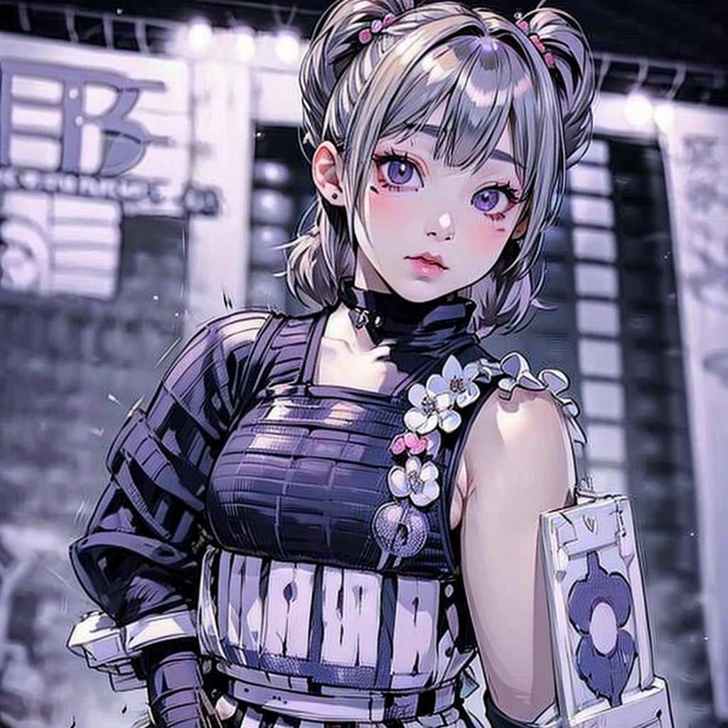 Japanese, (so beautiful)、(Beautiful ふace:1.5)、(Detailed face:1.5)、(Detailed eyes:1.1)、(Detailed lips:1.1)、(Detailed nose:1.1)、(on stage at a rock concert:1.3)、(((nsfw)))、Twin tail hairstyle、Blonde、live house、(((upper body)))、Purple color contacts、one-piece swimsuit、play the drum