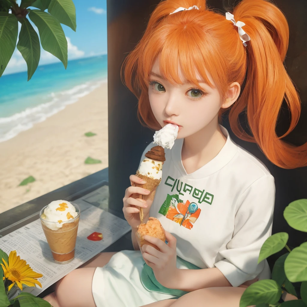 Anime character with a banana in his mouth, eating ice - cream, In an anime style, marin kitagawa fanart, by Naka Bokunen, In anime style, In a Japanese anime style, banana color, she is eating a peach, colored sketch, made with anime painter studio, high quality colored sketch, Eating ice cream, banana in, Ecchi anime style