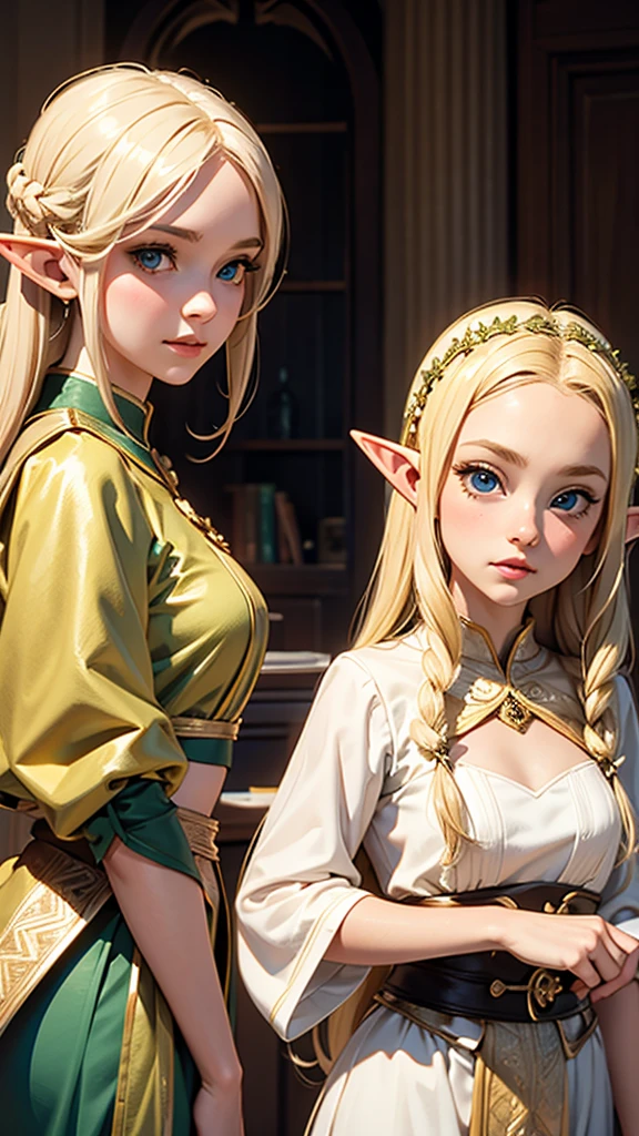 Beautiful, Masterpiece, Top Quality, Unrivaled, Romantic, Contemplative, Emotional Depth, Supernatural, Zelda, elf, blonde, TOTK, triforce, long white dress, long dress, short hair, green and gold jewelry, round goggles, glowing jewelry, leather goggles, blood moon, red moon, large moon, red sky, red clouds, night, dark, triforce necklace, triangles, three triangles, cute, anime, leather gloves, cotton dress, red lighting, magic spell, steampunk, green glow, large eyes, floating, blue cape, botw style