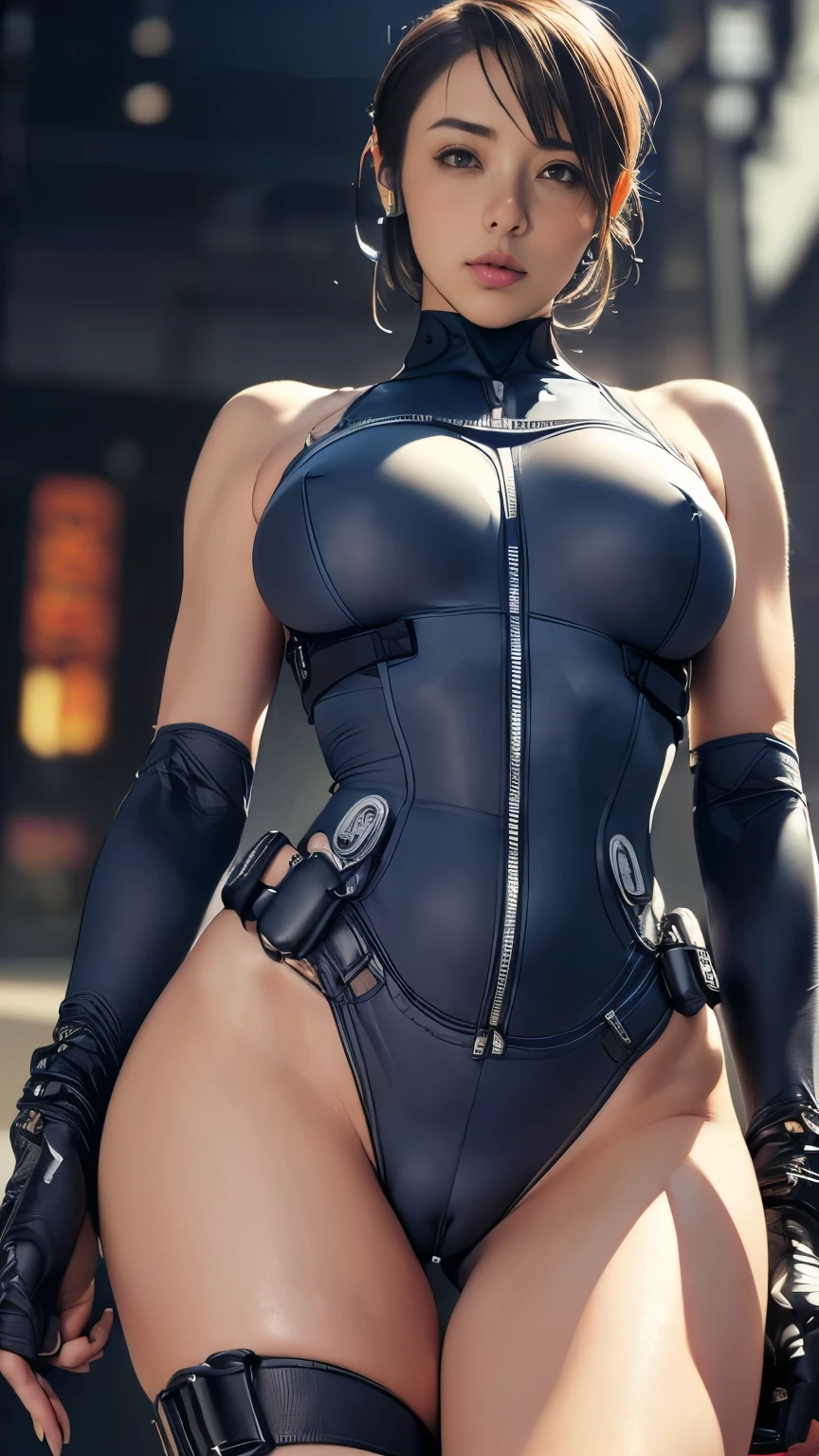 (A woman),(((A female member of the Future Force rides a motorcycle))),((Navy Tactical high leg bodysuit:1.5)),((earphone:1.5)),((Tactical Holster:1.5)),(Gloves:1.5),(Serious:1.5),(Super short hair:1.5),(bionde:1.5),(beautiful eyes:1.3),(Very detailedな顔:1.5),((Very detailed drawing of a female hand:1.5)),((muscular:1.5)),(Sexy appearance:1.5),((Thick thighs:1.5)),(Beautiful Body:1.5),((Very sensual:1.5)),(Background is hanger:1.5),(Cyberpunk atmosphere:1.5),(((Blurred background:1.5))),(Written border depth:1.5),rest(((masterpiece:1.5),(best quality:1.5),(Very detailed:1.5),(high resolution:1.5),(Practical:1.5),(Practical:1.5),(Delicate depiction),(carefully drawn))),8k,wallpaper, (((cameltoe:1.5)))