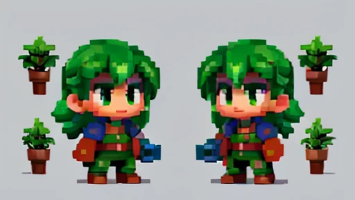 pixel art, Masterpiece, pix, ((( Create images of a Game Based on POKÉMON EMERALD ROGUE 2.0, charachter, Pokémon, NPCs, citys, mappa, small town, Plants of all characteristics))) ,  Anime style, Cute, 4K, masterpiece, detailded.💚（（tmasterpiece）），（（（best qualtiy））），（CharacterDesignSheet，Same role，frontage，Lateral face，on  back），concept-art，concept art of character，Character sketches，reference sheet，Role table, 