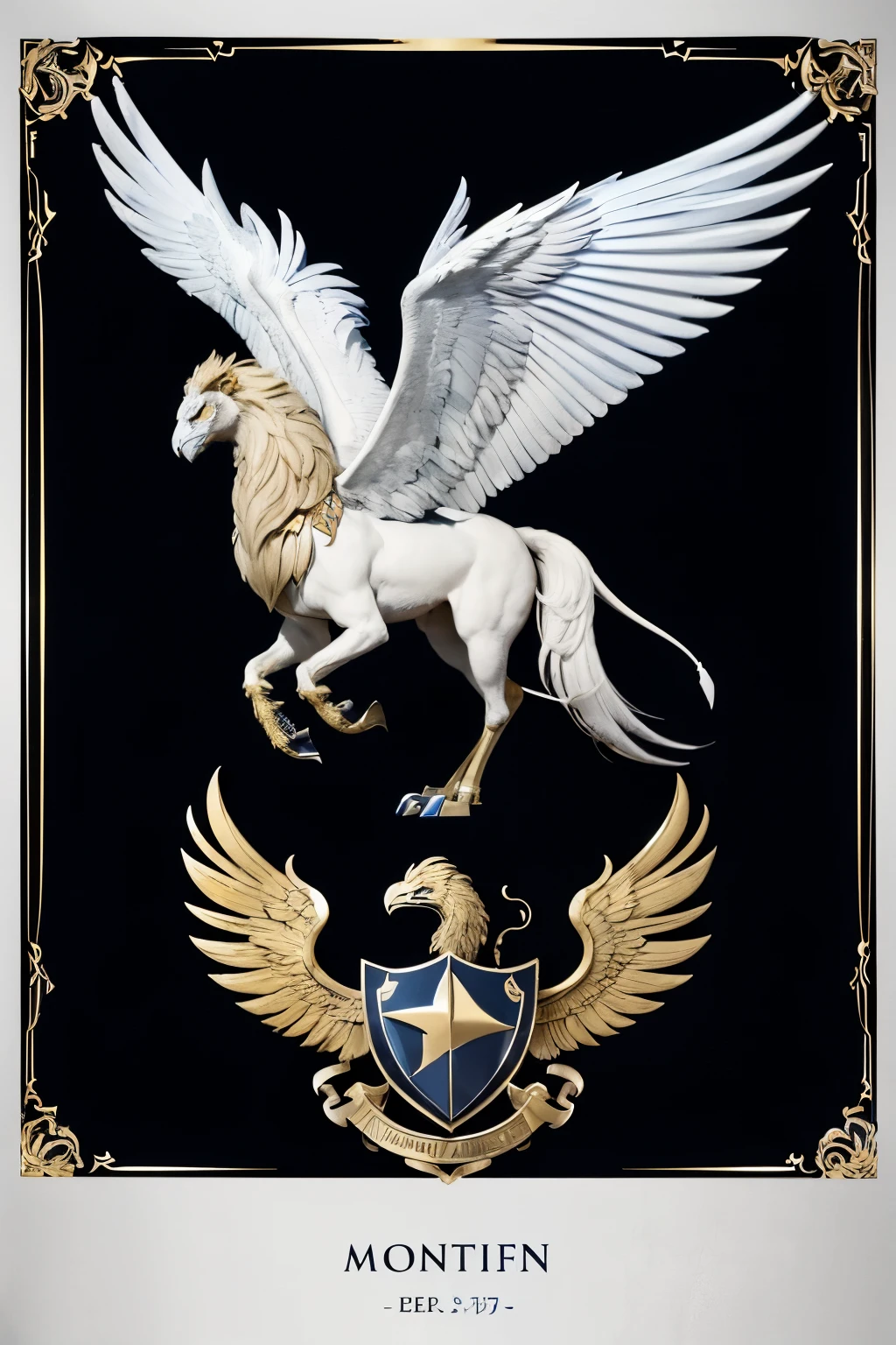 forma: A griffin (mythical creature with the body of a lion and the head and wings of an eagle).
Position: The griffin must be in an imposing pose, facing the front, with wings slightly open.
detaileds: Stylized and modern lines to highlight the shape of the griffin, no excess details to keep the design clean and elegant.
Farbe: cerulean (#003366) for the body of the griffin, with gold details (#FFD700) in wings and claws.
Poker's card:
Location: The griffin is holding a poker card in its right claw.
Letter Design: The card must be from a traditional poker deck, preferably an Ace of Swords.
Farbe da Carta: white (#FFFFFF) with the card elements in red (#CC0000) and golden details (#FFD700).
Club Name:
texto: "Grifo Poker Club"
fountain: "Montserrat", with a modern and elegant style.
Farbe: texto em azul (#003366) with gold details (#FFD700).
disposition:
Full Logo: The stylized griffin should be the central element, with the poker card clearly visible.
texto: The club name must be below or next to the italics, depending on space and aesthetics. The arrangement can be horizontal or vertical.
Design Guidelines:
styled: moderno, elegant and clean.
symetry: Maintain visual balance between elements.
sharp contrast: Use color contrast to ensure all elements are clearly visible.
Visual Description:
Imagine a blue griffin, with a muscular body and open golden wings, holding a white poker card with red and gold details. Below the griffin, the name "Grifo Poker Club" is written in a modern and elegant font, with the same color palette, creating a logo that exudes confidence, energy and luxury.