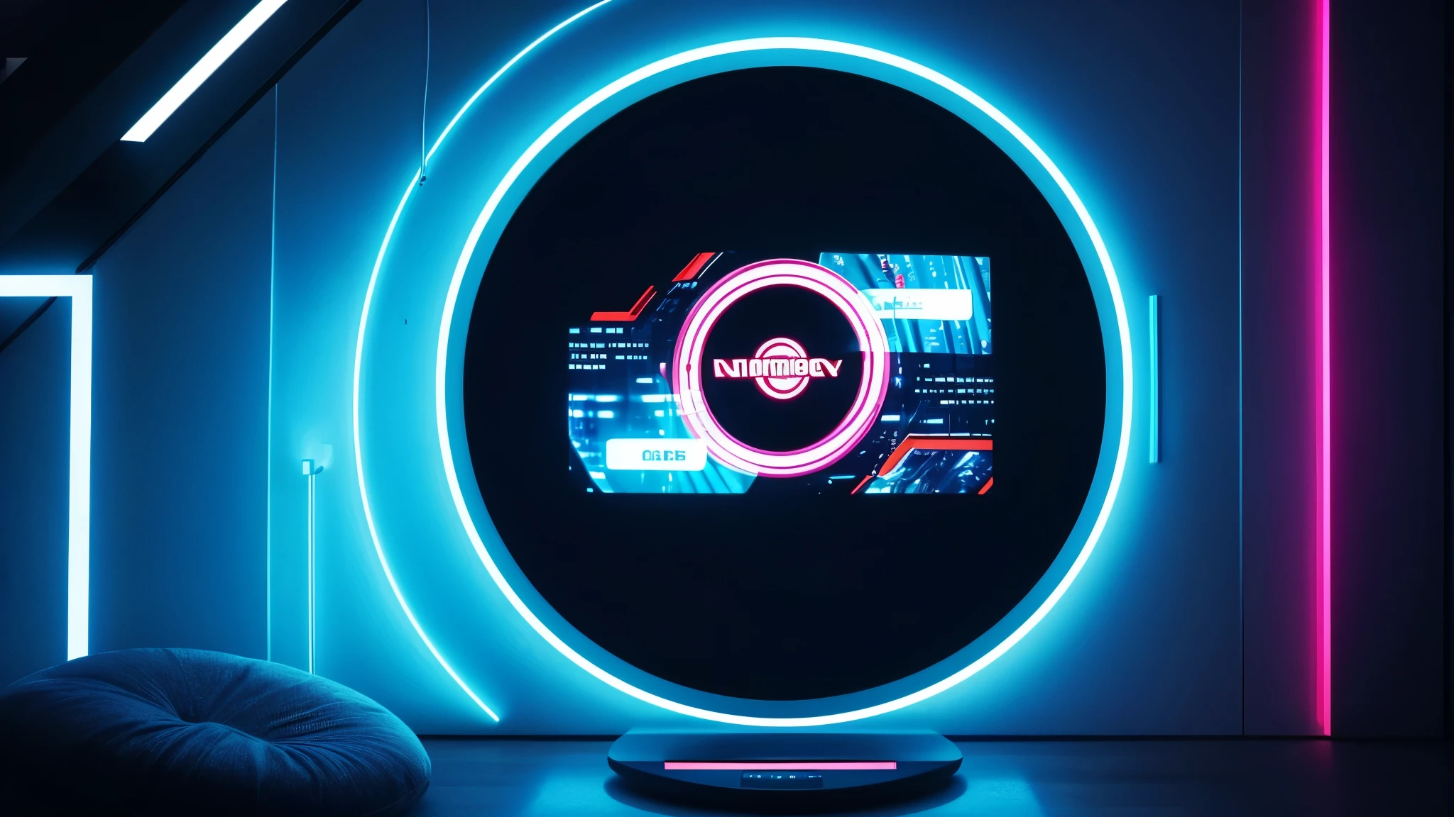 circular tv screen, cyberpunk