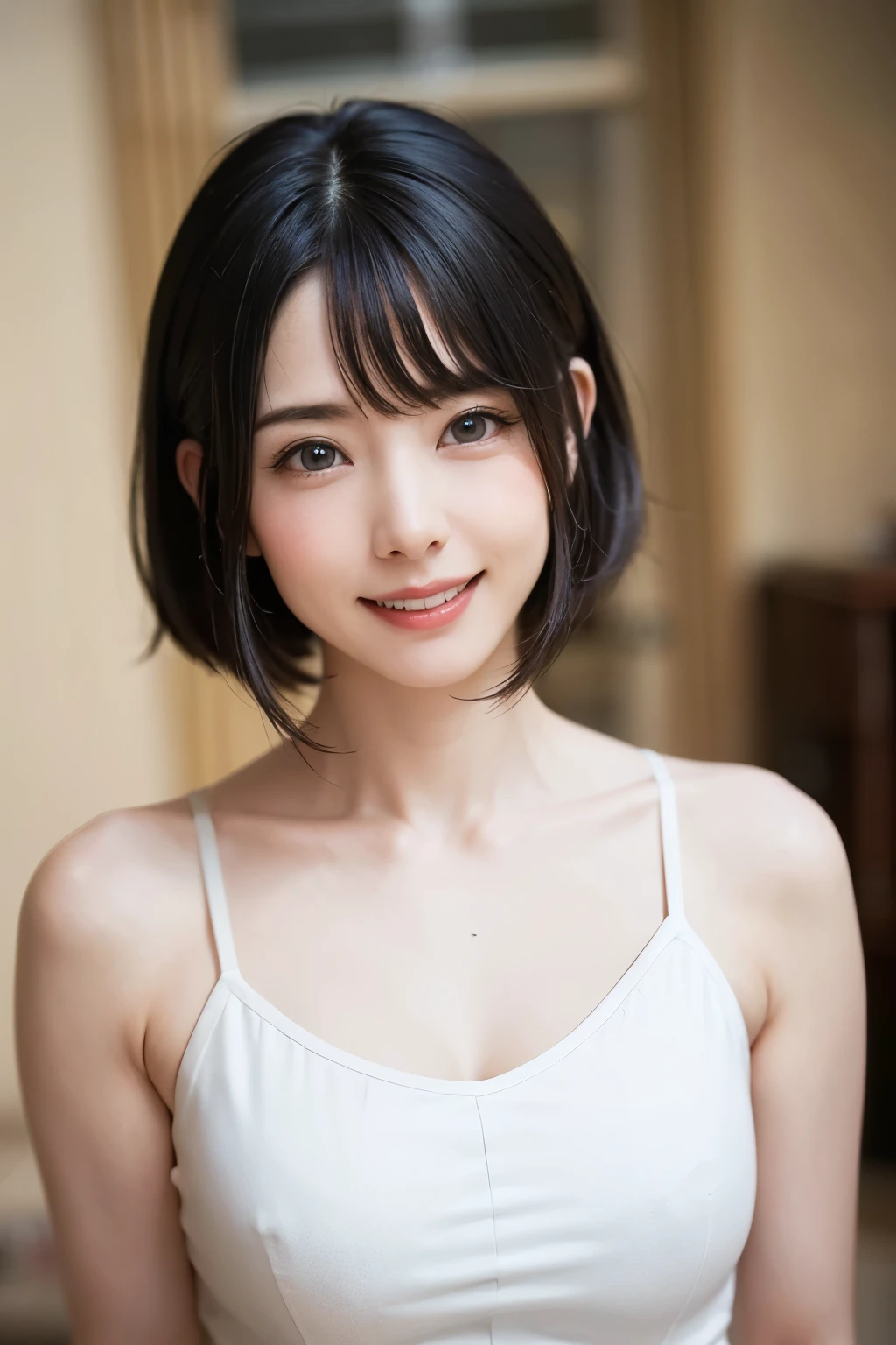 (Tabletop, Highest quality、Very attractive adult beauty、Add strong highlights to the eyes、Look closely at the camera:1.4、A beautiful woman with mature charm、Ideal body type、Perfect Anatomy、Short brunette bob、Shiny Hair、Lip gloss),One Girl, alone, 明るい茶色のShiny Hair, scarf,Realistic, Looking at the audience、Please tilt your head a little, Bright colored crystal light blue eyes, 短いShiny Hair、 chestの中央に穴が開いた白いタートルネックの服,chestの真ん中に丸い穴が開いたセクシーな白いタートルネックのニットセーター、 lips, Lip gloss，prohibit, Upper Body、Big eyes、eyelash、Face is a little red、Embarrassing)、((Italian road system in winter))、((Short hair with bangs、Big eyes、Give students a very strong highlight、{hugeな|big|hugeなな|Mega} chest:1.4、very bigger chest、Gazing at the audience、Very beautiful beauty、Listen carefully、Long neck、Laugh a little、Beautiful Teeth、Laughing with your mouth open、Heart-shaped pupils))、28 years old、Very cute supermodel、{huge|big|hugeな|Mega} chest, chestの谷間