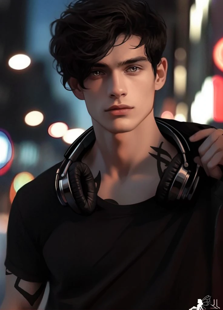 imagem arafada de um homem with headphones from ear nos ombros, high-quality portrait, anime handsome man, with headphones from ear, art in the style of Guweiz, handsome stunning realistic, inspired by Yanjun Cheng, realistic art style, anime portrait of a handsome man, he has headphones, image ultra realistic, handsome guy in demon slayer art, Digital anime illustration