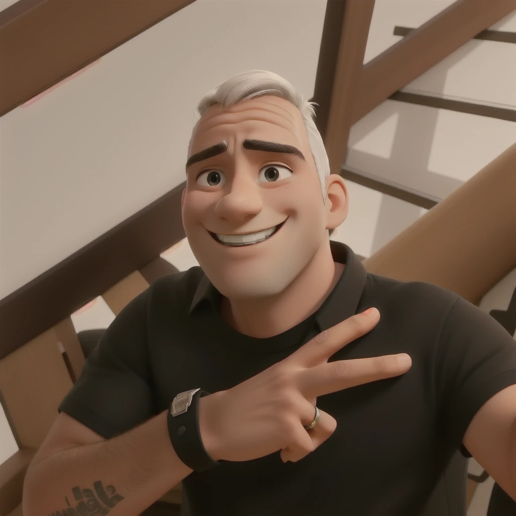 a cheerful man smiling, in a black shirt