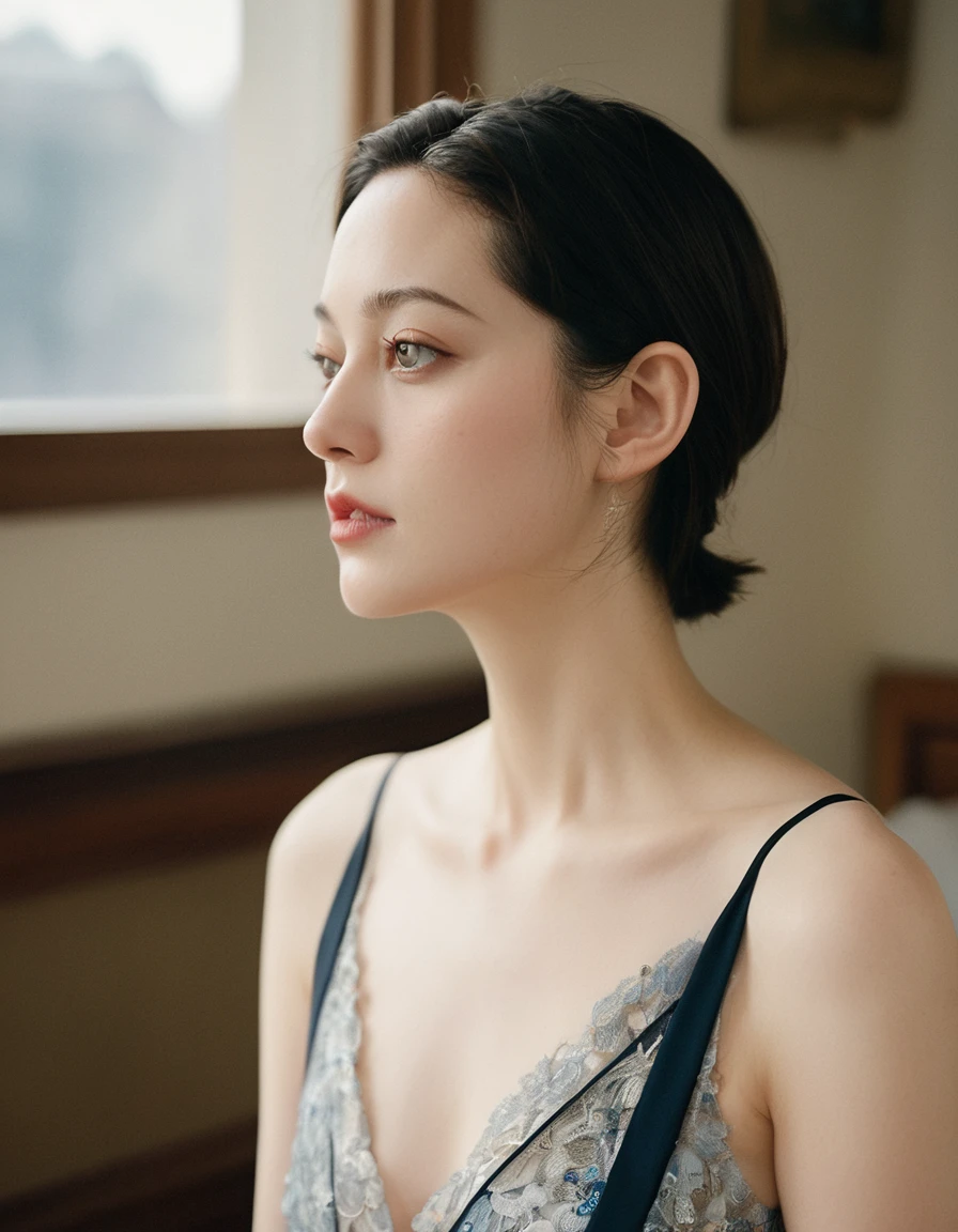 xxmixgirl, Upper body of a beautiful cute long face Japanese girl, happy smiling, still from the film, ((young Marion Cotillard face : 1.2)), ((young Anne Hathaway face: 1.0)), from front, realistic portrait photo of a cute 25 years old girl, looks at viewer, full lips, natural skin, skin moles, stormy weather, (cinematic, film grain:1.1), ((asian winged eyes, very long and slender slim face, blunt bob black hair, transparent nightgown)), Leica SL3, Summicron-SL 75mm ASPH, F/2, (cinematic still:1.2) Kodak Gold 200 film, bokeh, rim lighting, silhouette, shallowed depth of field, dynamic hands up,