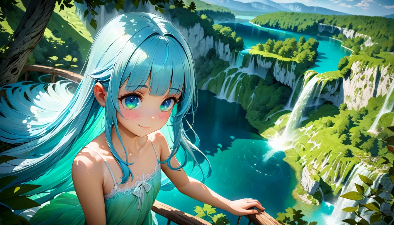 masterpiece, best quality, extremely detailed, (illustration, official art:1.1), 1 girl ,(((( light blue long hair)))), ,(((( light blue long hair)))),light blue hair, , long hair ((blush)) , cute face, masterpiece, best quality,(((((a very delicate and beautiful girl))))),Amazing,beautiful detailed eyes,blunt bangs((((little delicate girl)))),(((tareme))),droopy eyes.(true beautiful:1.2), sense of depth,dynamic angle,,,, affectionate smile, (true beautiful:1.2),,(tiny 1girl model:1.2),)(flat chest), summer, Plitvice Lakes National Park, Croatia: Emerald-green lakes cascade in a mesmerizing dance, surrounded by lush foliage and the soothing sounds of waterfalls, offering a tranquil oasis in the heart of Croatian wilderness. ,wide angle, landscape , photorealism,unreal 5 daz, extremely detailed ,((ultrasharp)),((masterpiece)),((best quality)),((ultradetailed)),((intricated details)), extremaly detailed background, ,32k, 8k ,,soft lighting,high quality,grain, beautiful and aesthetic,extremely detailed, natural shadows,
waterfall