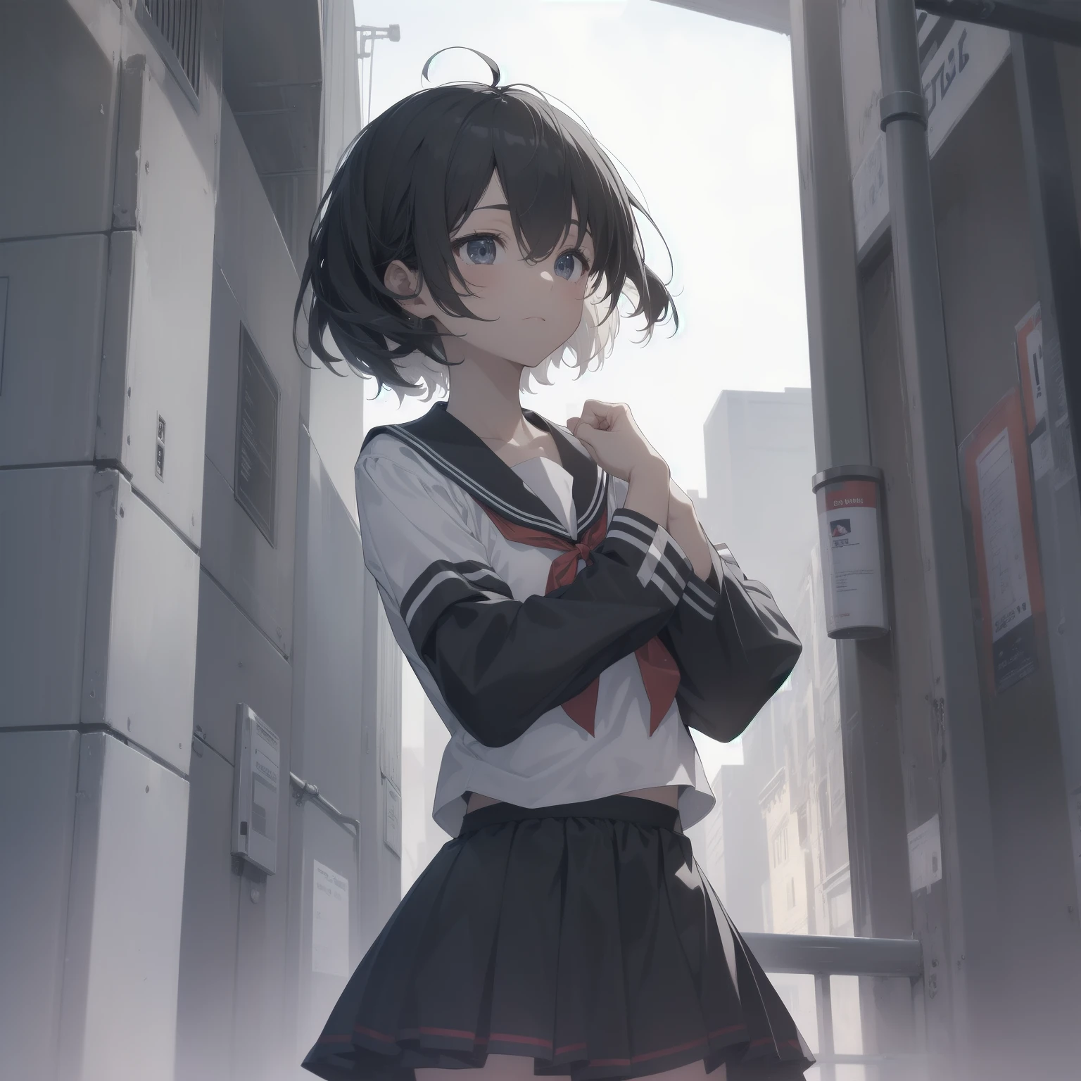ultra-absurdres-Top quality by artist God, ultra-detailed, high resolution, anime moe artstyle, best anime 8k konachan wallpaper, pixiv contest winner, pool:2810, perfect anatomy,break, 1girl, (Please draw a girl walking sleepily to school alone. )break,(Solo,little female, 13-year-old:1.3),Full limbs, complete fingers,a junior high school student, (very short hair), short cut, flat chest, , small butt, small black eyes, beautiful detailed eyes, well-proportioned iris and pupils, expressive eyes, highres detailed hair, soft expression, salor school_uniform, sailor collar, serahuku, bow, pleated skirt,(Detailed Lighting), (Detailed background), in the School commute route. break,super detailed skin, Best cinematic lighting powered by famous artist, 8k,beauty illustration,photoshop_(medium),very aesthetic,break,((artist:nekotoufu )), artist:clamp ,artist:carnelian ,artist:kantoku ,